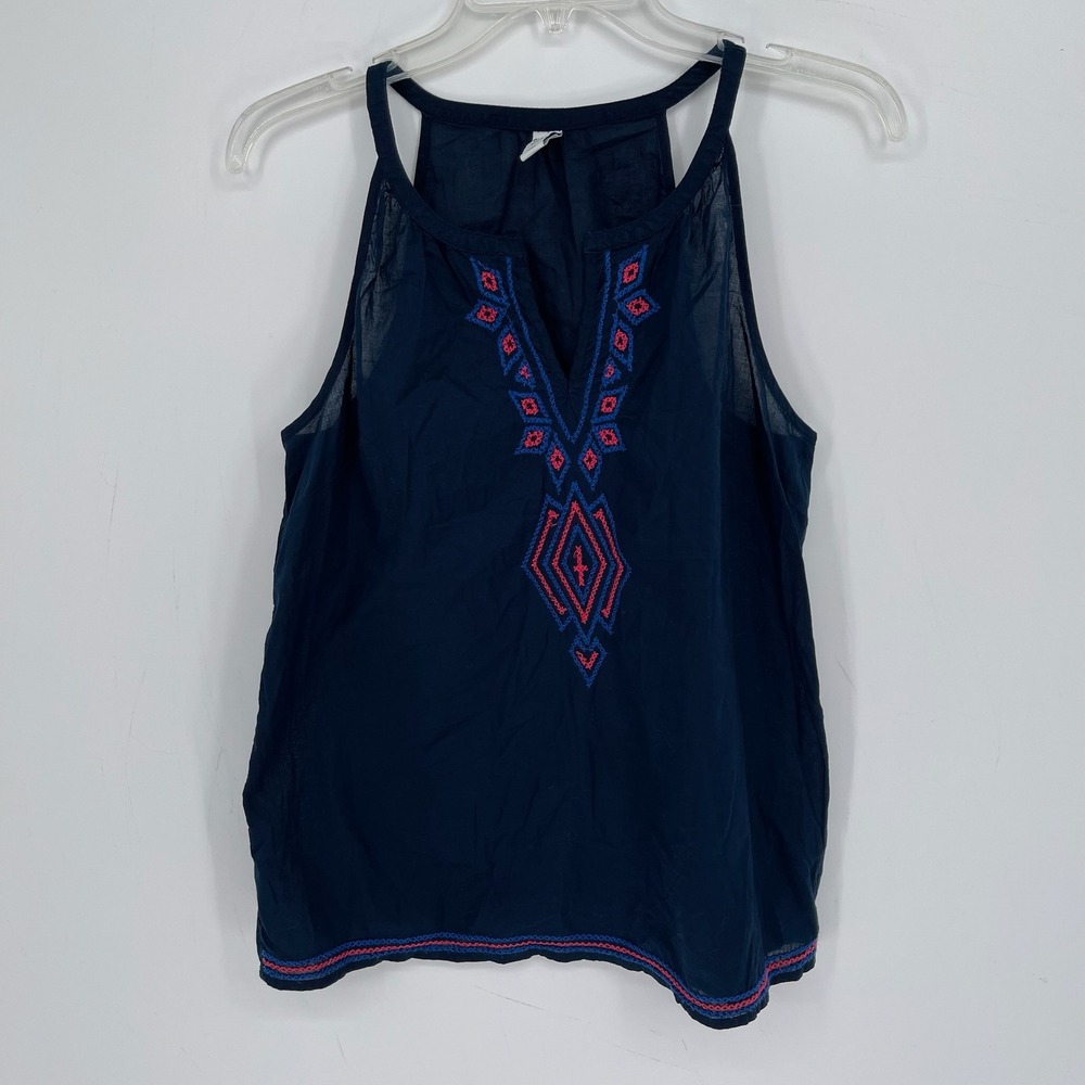 Old Navy Women's Blue Embroidered Sleeveless Halter Boho Beach Tank Top Size M